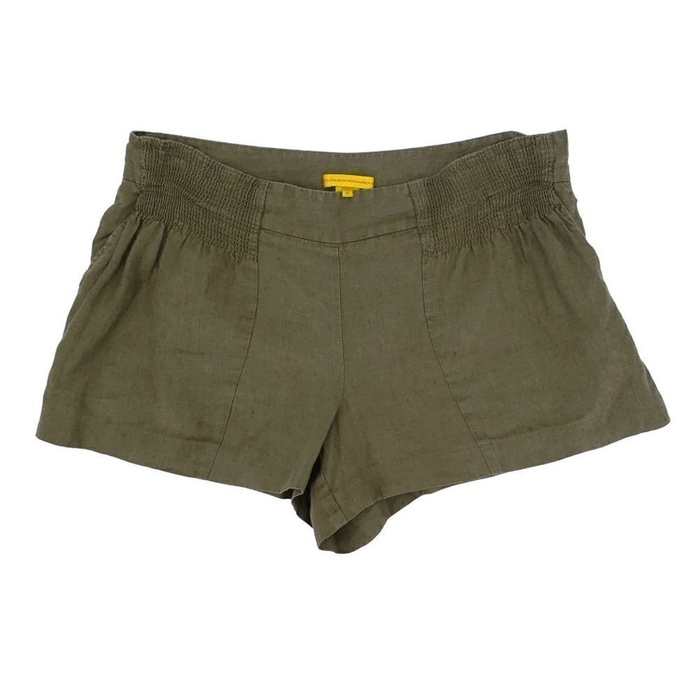 Catherine Malandrino Linen Shorts Sz‎ 6 Stretch Slub Knit Pockets Green Designer